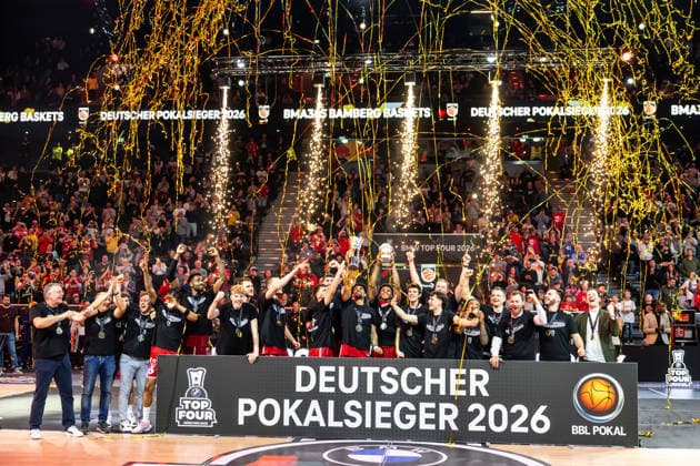 GER, BMW Top Four, Basketball BBL Pokal, Finale, BMA365 Bamberg Baskets - ALBA Berlin. 22.02.2026, SAP Garden, München, GER, BMW Top Four, Basketball BBL Pokal, Finale, BMA365 Bamberg Baskets - ALBA Berlin. Foto Alexander Trienitz München SAP Garden Bayern Deutschland
