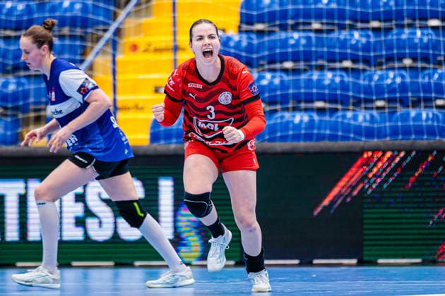 Emilia Varga (MOL Esztergom, 03) jubelt nach Torerfolg Tor GER, HSG Blomberg-Lippe (GER) vs. MOL Esztergom (HUN), Handball, EHF European League Women, Gruppenphase, 22.02.2026 GER, HSG Blomberg-Lippe (GER) vs. MOL Esztergom (HUN), Handball, EHF European League Women, Gruppenphase, 22.02.2026 Lemgo Copyright: xEibner-Pressefoto JanxRollingerx EP_JSK