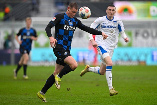 Paderborn, Home Deluxe Arena, 22.02.26, GER, Herren, 2.Bundesliga, Saison 2025-2026, SC Paderborn 07 - Hertha BSC Berlin Bild: Steffen TIGGES (Paderborn) DFL regulations prohibit any use of photographs as image sequences and or quasi-video. NRW Deutschland