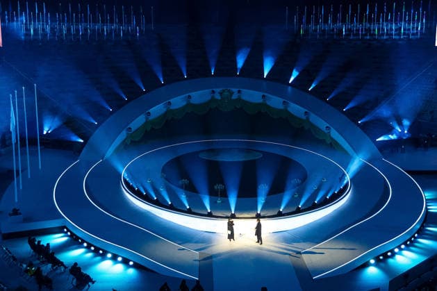 Winter Olympics - Closing Ceremony - Verona Annie Mazzola and Federico Russo presenters during the Closing Ceremony of the Olympic Winter games, Winterspiele,Spiele, Summer games Milano-Cortina 2026,on February 22, 2026 at Arena di Verona in Verona, Italy. Photo by Sergio Bisi IPA ABACAPRESS.COM Verona Italy  Copyright: xIPA ABACAx