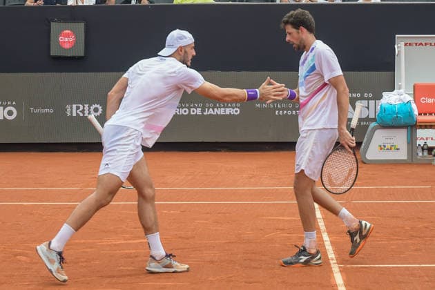 rio open, etapa do ATP, Tennis Herren world tour 500 Rio de Janeiro (RJ), 22 02 2026 - Rio Open ATP 500 RJ - Robin Haase (NLD) and Constantin Frantzen (GER) during the Rio Open, an ATP World Tour 500 event, which takes place at the Jockey Club Brasileiro in Gavea, South Zone of Rio de Janeiro, this Sunday, February 22, 2026. (Foto: Clever Felix Thenews2 imago images) SPO  Copyright: xCleverxFelixx