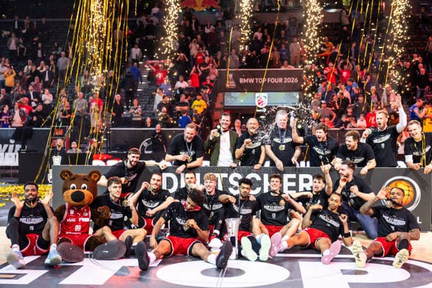 GER, BMW Top Four, Basketball BBL Pokal, Finale, BMA365 Bamberg Baskets - ALBA Berlin. 22.02.2026, SAP Garden, München, GER, BMW Top Four, Basketball BBL Pokal, Finale, BMA365 Bamberg Baskets - ALBA Berlin. Foto Alexander Trienitz München SAP Garden Bayern Deutschland