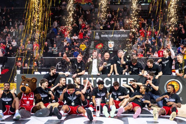 GER, BMW Top Four, Basketball BBL Pokal, Finale, BMA365 Bamberg Baskets - ALBA Berlin. 22.02.2026, SAP Garden, München, GER, BMW Top Four, Basketball BBL Pokal, Finale, BMA365 Bamberg Baskets - ALBA Berlin. Foto Alexander Trienitz München SAP Garden Bayern Deutschland