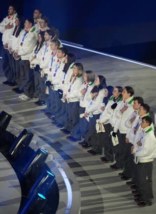 (260222) -- VERONA, Feb. 22, 2026 -- Italian athletes are pictured during the closing ceremony of the Milan-Cortina 2026 Olympic Winter games, Winterspiele,Spiele, Summer games at Verona Olympic Arena in Verona, Italy, Feb. 22, 2026. ) (MICO2026)ITALY-VERONA-OLYMPIC WINTER GAMES-CLOSING CEREMONY SunxFei 