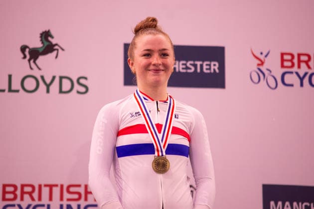 Erin Boothman with the gold for the Womens Elimination race. Lloyds National Track cycling, Rad, Radsport, Bahnrad, Bahn Championship, National Cycling Centre, Manchester, England, 22nd Feb 2026. Copyright: xSeanxWalshx Sportspressphoto_SPR96631