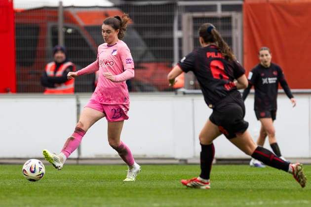 Google Pixel Frauen-Bundesliga: Bayer 04 Leverkusen - TSG 1899 Hoffenheim; 22.02.2026 Chiara Hahn (TSG 1899 Hoffenheim, 23) am 19. Spieltag der Google Pixel Frauen-Bundesliga im Spiel von Bayer 04 Leverkusen gegen die TSG 1899 Hoffenheim am 22.02.2026 im Ulrich-Haberland-Stadion in Leverkusen. Copyright: xBEAUTIFULxSPORTS Meuselx
