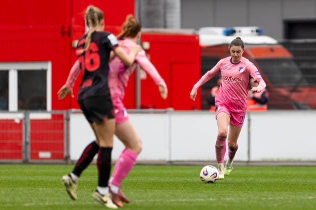 Google Pixel Frauen-Bundesliga: Bayer 04 Leverkusen - TSG 1899 Hoffenheim; 22.02.2026 Chiara Hahn (TSG 1899 Hoffenheim, 23) am 19. Spieltag der Google Pixel Frauen-Bundesliga im Spiel von Bayer 04 Leverkusen gegen die TSG 1899 Hoffenheim am 22.02.2026 im Ulrich-Haberland-Stadion in Leverkusen. Copyright: xBEAUTIFULxSPORTS Meuselx