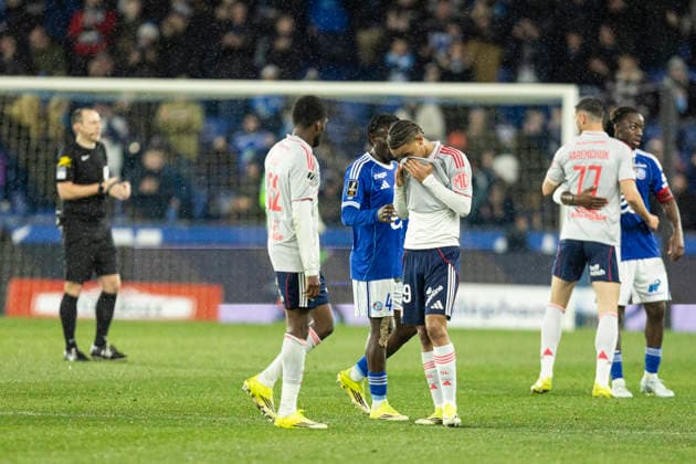 FOOTBALL : Racing Strasbourg vs Olympique Lyonnais - ligue 1 - Strasbourg - 21 2 26 DÃ ception des joueurs de l equipe de Olimpique Lyonnais apres leur dÃ faite Noah Nartey 99  Copyright: xelyxandroxcegarrax
