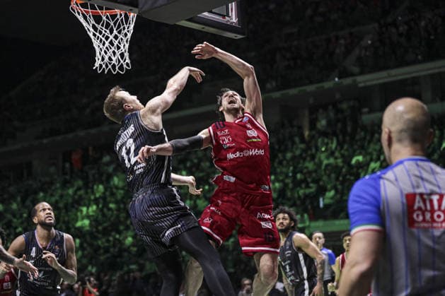 BASKET - Coppa Italia - Frecciarossa Final Eight 2026 - Final - EA7 Emporio Armani Milano vs Bertram Derthona Tortona 10 Bolmaro Leandro (EA7 Emporio Armani) and 12 Arturs Strautins (Bertram Derthona Basket Tortona) during Frecciarossa Final Eight 2026 - Final - EA7 Emporio Armani Milano vs Bertram Derthona Tortona , Italian Basketball Cup Men match in Turin, Italy, February 22 2026 Turin Italy  Copyright: xIPAxSport ABACAx