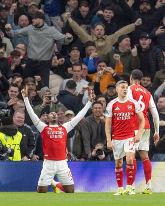 Tottenham Hotspur v Arsenal, Premier League, Football, Tottenham Hotspur Stadium, London, UK - 22 Feb 2026 Eberechi Eze of Arsenal FC (10) celebrates after scoring London Tottenham Hotspur Stadium Tottenham GBR, UK NEWSPAPERS OUT Copyright: xEllixBirchx