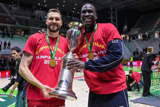 BASKET - Coppa Italia - Frecciarossa Final Eight 2026 - Final - EA7 Emporio Armani Milano vs Bertram Derthona Tortona EA7 Emporio Armani Milano celebrates with the cup after winning the final match against Bertram Derthona Tortona for the Final Eight of the 2026 Coppa Italia Frecciarossa LBA, at the Inalpi Arena in Turin. Turin Italy  Copyright: xIPAxSport ABACAx