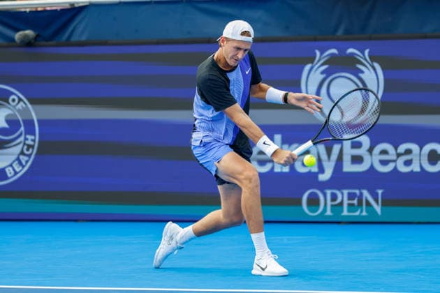 DELRAY BEACH, FL - FEBRUARY 22: Sebastian Korda (USA) in action during his Mens Final match against Tommy Paul (USA) at the Delray Beach Open on February 22, 2026, at Delray Beach Stadium & Tennis Center in Delray Beach, Florida.(Photo by Chris Arjoon Icon Sportswire). TENNIS: FEB 22 Delray Beach Open EDITORIAL USE ONLY Icon2602210010201