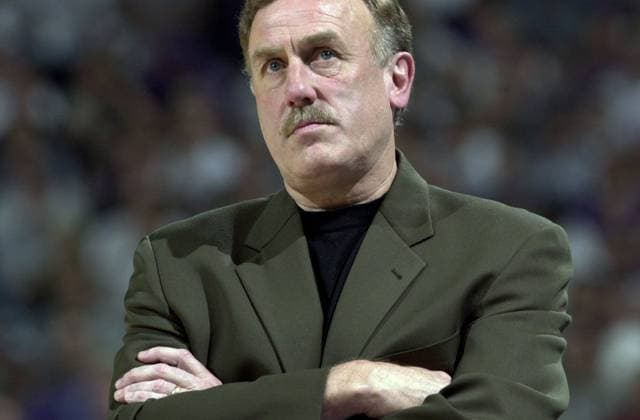 Sacramento Kings Coach Rick Adelman eyes the score board in the 3rd quarter during game 3 at arco arena against the LA Lakers. May 11, 2001 (Sacarmento Bee Photo by Hector Amezcua) ZUMA Press Sacramento CA USA Copyright: xHectorxAmeczuax