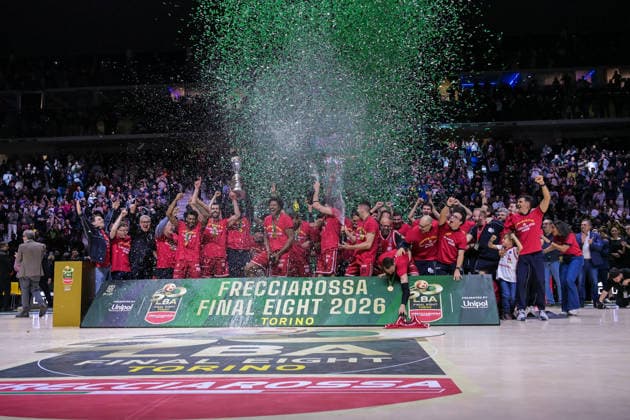 BASKET - Coppa Italia - Frecciarossa Final Eight 2026 - Final - EA7 Emporio Armani Milano vs Bertram Derthona Tortona EA7 Emporio Armani Milano lifts the cup after winning the final match against Bertram Derthona Tortona for the Final Eight of the Coppa Italia Frecciarossa LBA 2026, at the Inalpi Arena in Turin. Turin Italy  Copyright: xIPAxSport ABACAx