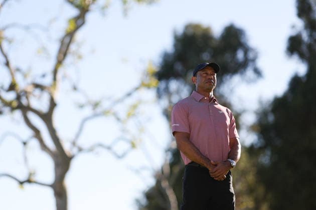 February 22, 2026, Pacific Palisades, California, USA: Tournament host TIGER WOODS looks on during the trophy ceremonies after the Genesis Invitational at the Riviera Country club in Pacific Palisades, California. Pacific Palisades USA - ZUMAt158 20260222_zsp_t158_166 Copyright: xBrentonxTsex