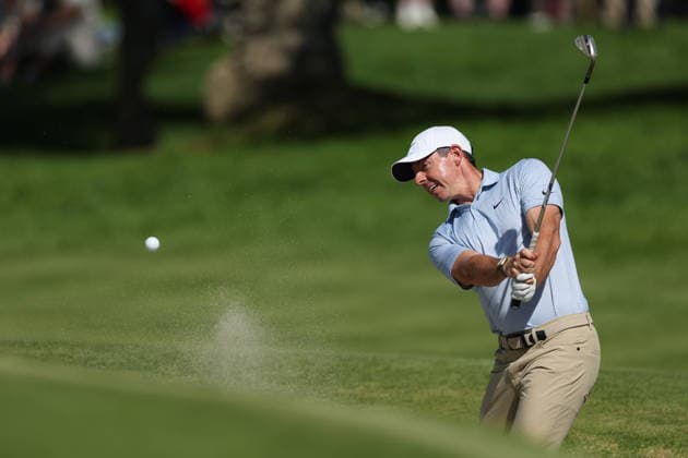 February 22, 2026, Pacific Palisades, California, USA: RORY MCILROY plays a bunker shot on the 10th hole during the final round of the Genesis Invitational at the Riviera Country club in Pacific Palisades, California. Pacific Palisades USA - ZUMAt158 20260222_zsp_t158_182 Copyright: xBrentonxTsex