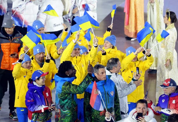 Milan Cortina Olympics: Closing ceremony Ukrainian athletes enter the Verona Olympic Arena, a Roman amphitheater in Verona, Italy, during the closing ceremony of the Milan Cortina Olympics on Feb. 22, 2026. (Pool photo)  A14AA0005317798P
