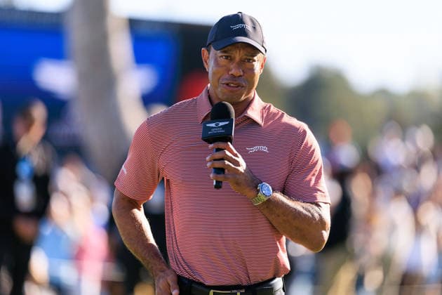 February 22, 2026, Pacific Palisades, California, USA: Tiger Woods speaks during the award ceremony after Jacob Bridgeman won the final round of the 2026 Genesis Invitational golf tournament on Sunday, February 22, 2026, at the Riviera Country Club in Pacific Palisades, California. JAVIER ROJAS PI Jacob Bridgeman Wins The 2026 Genesis Invitational  - ZUMAp124 20260222_zaa_p124_164 Copyright: xJavierxRojasx