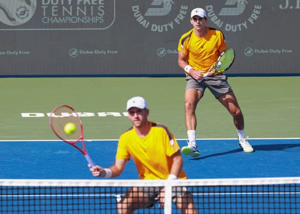 Petr Nouza, Patrik Rikl, Herren Doppel, Men s Doubles Dubai Duty Free Tennis Championships, Dubai, U.A.E. Tennis - Dubai Tennis Championships 2025 - ATP, Tennis Herren - Dubai Duty Free Tennis Stadium - Dubai - - United Arab Emirates - 23 February 2026. Copyright: xJuergenxHasenkopfx