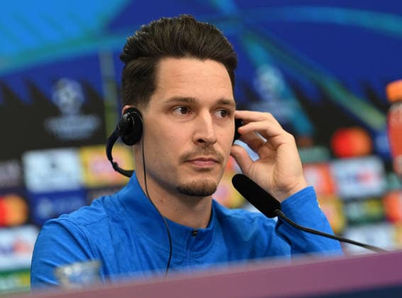23.02.2026, xophax, Fussball , UEFA Champions League , 2025 2026 , Pressekonferenz von Bayer Leverkusen vor dem Spiel gegen Olympiakos Piräus. Janis Blaswich ( Bayer 04 Leverkusen ) Leverkusen