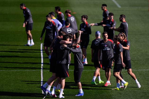 February 23, 2026, Majadahonda, Madrid, Spain: Alex Baena, Alexander Sorloth, Robin Le Normand and Marc Pubill during the training day of Atletico de Madrid ahead the UEFA Champions League 2025 26 KO play-offs Second Leg match against Club Brugge KV at Ciudad Deportiva Wanda Atletico de Madrid on February 23, 2026, in Majadahonda, Madrid, Spain. Atletico De Madrid Training Session And press conference, PK, Pressekonferenz - UEFA Champions League 2025 26 KO Play-Offs Second Leg - ZUMAa181 20260223_zaa_a181_033 Copyright: xDennisxAgyemanx