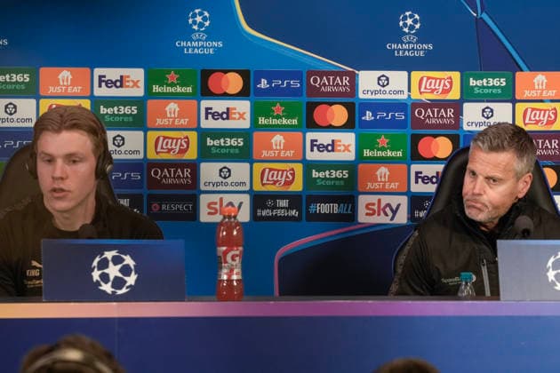 Champions League Inter Milan Bodo Glimt Milan, Italy 20260223 Bodo Glimts Jens Petter Hauge and coach Kjetil Knutsen during the press conference at the San Siro stadium before the match between Inter Milan and Bodo Glimt Photo Terje Pedersen NTB Milano Italy EDITORIAL USE ONLY RESTRICTED USE FOR BETTING COMPANIES  Copyright: xTerjexPedersenx xNTBx