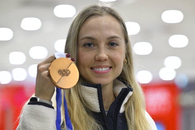 Olympic bronze medallist Czech biathlete Tereza Vobornikova on her return from the Olympic Games, Olympische Spiele, Olympia, OS in Italy on 23 February 2026, Prague, Czech Republic. (CTKxPhoto KaterinaxSulova) CTKPhotoP2026022305821  CTKPhotoP2026022305821
