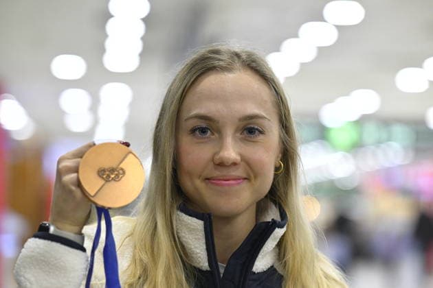Olympic bronze medallist Czech biathlete Tereza Vobornikova on her return from the Olympic Games, Olympische Spiele, Olympia, OS in Italy on 23 February 2026, Prague, Czech Republic. (CTKxPhoto KaterinaxSulova) CTKPhotoP2026022305829  CTKPhotoP2026022305829