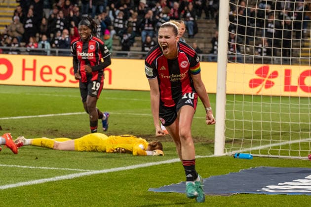 Deutschland: Fussball Google Pixel Frauen-Bundesliga 2025 2026 - Eintracht Frankfurt vs SC Freiburg - 19. Spieltag - Am Brentanobad-Stadion (Frankfurt): Tor zum 1-0 durch Laura Freigang (Eintracht Frankfurt,10) Freude, Jubel, Torjubel Copyright: xOrhanxHabashx