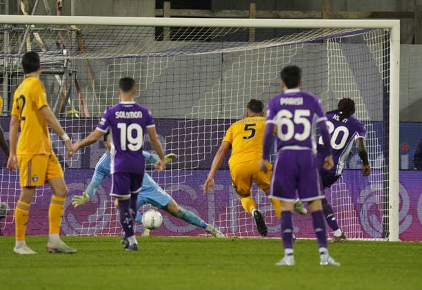 Fiorentina™s Moise Kean goal of 1-0 during the Serie A soccer match between Fiorentina and Pisa at the Artemio Franchi stadium in Florence, center of Italy - Monday, February 23, 2026. - Soccer  Copyright: xMarcoxBucco LaxPressex
