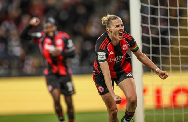GER, Frankfurt, Eintracht Frankfurt vs SC Freiburg, Google Pixel Bundesliga, Fussball, DFB, Spielzeit 2025 2026, Stadion am Brentanobad, 19. Spieltag im Bild: Laura Freigang (Eintracht Frankfurt Frauen 10) erzielt das 1:0 gegen den SC Freiburg. Tor, Jubel und Freude, Emotionen DFB DFL REGULATIONS PROHIBIT ANY USE OF PHOTOGRAPHS AS IMAGE SEQUENCES AND OR QUASI-VIDEO, 23.02.2026 Copyright: HMBxMedia HendrikxHamelau