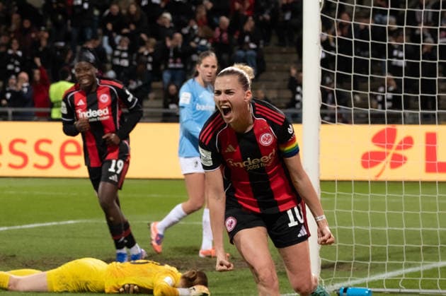 Deutschland: Fussball Google Pixel Frauen-Bundesliga 2025 2026 - Eintracht Frankfurt vs SC Freiburg - 19. Spieltag - Am Brentanobad-Stadion (Frankfurt): Tor zum 1-0 durch Laura Freigang (Eintracht Frankfurt,10) Freude, Jubel, Torjubel Copyright: xOrhanxHabashx