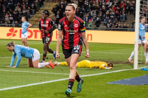 Deutschland: Fussball Google Pixel Frauen-Bundesliga 2025 2026 - Eintracht Frankfurt vs SC Freiburg - 19. Spieltag - Am Brentanobad-Stadion (Frankfurt): Tor zum 1-0 durch Laura Freigang (Eintracht Frankfurt,10) Freude, Jubel, Torjubel Copyright: xOrhanxHabashx