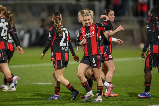 GER, Frankfurt, Eintracht Frankfurt vs SC Freiburg, Google Pixel Bundesliga, Fussball, DFB, Spielzeit 2025 2026, Stadion am Brentanobad, 19. Spieltag im Bild: Elisa Senß (Eintracht Frankfurt Frauen 6) erzielt das 2:0, Tor, Jubel und Freude, Emotionen DFB DFL REGULATIONS PROHIBIT ANY USE OF PHOTOGRAPHS AS IMAGE SEQUENCES AND OR QUASI-VIDEO, 23.02.2026 Copyright: HMBxMedia HendrikxHamelau