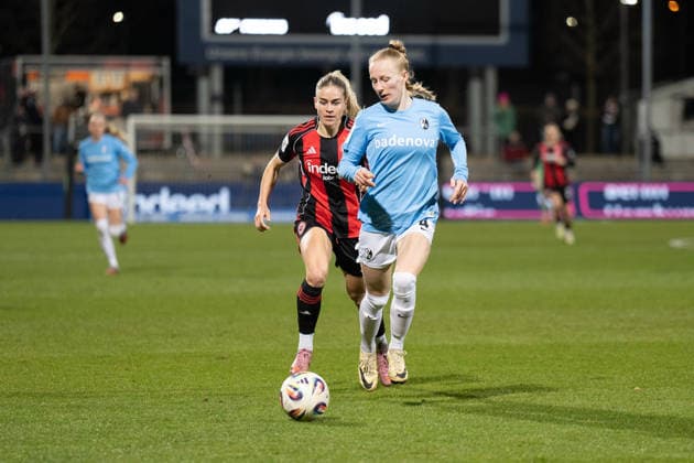 23.02.2026, xhfmx, Fussball Google Pixel Frauen-Bundesliga, Eintracht Frankfurt - SC Freiburg v.l. Nadine Riesen (Eintracht Frankfurt Frauen) , =s4= (DFL DFB REGULATIONS PROHIBIT ANY USE OF PHOTOGRAPHS as IMAGE SEQUENCES and or QUASI-VIDEO) Frankfurt am Main