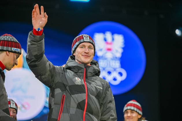 OLYMPICS - Winter Olympic Games, Olympische Spiele, Olympia, OS Milano Cortina 2026 INNSBRUCK,AUSTRIA,23.FEB.26 - OLYMPICS - Winter Olympic Games Milano Cortina 2026, Olympic Team Austria, medal celebration. Image shows Gabriel Odor (AUT).  GEPAxpictures xDanielxSchoenherr
