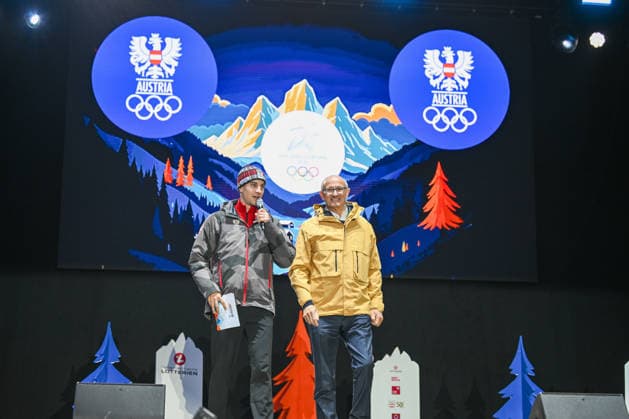 OLYMPICS - Winter Olympic Games, Olympische Spiele, Olympia, OS Milano Cortina 2026 INNSBRUCK,AUSTRIA,23.FEB.26 - OLYMPICS - Winter Olympic Games Milano Cortina 2026, Olympic Team Austria, medal celebration. Image shows governor Anton Mattle (Tyrol).  GEPAxpictures xDanielxSchoenherr