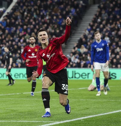 Everton v Manchester Utd, FA Premier League 23.02.26 Everton v Manchester Utd, FA Premier League Bradley Ormesher The Times Benjamin Sesko of Manchester Unitedscores and celebrates scoring his teams opening goal of the match 0-1  Copyright: xBradleyxOrmesherx NINTCHDBPICT001061643102