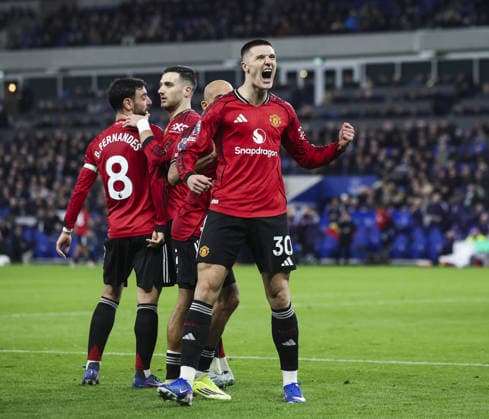 Everton v Manchester Utd, FA Premier League 23.02.26 Everton v Manchester Utd, FA Premier League Bradley Ormesher The Times Benjamin Sesko of Manchester Unitedscores and celebrates scoring his teams opening goal of the match 0-1  Copyright: xBradleyxOrmesherx NINTCHDBPICT001061643423