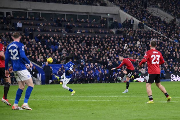 Diogo Dalot of Manchester United, ManU has a shot on goal - Everton v Manchester United, Premier League, Hill Dickinson Stadium, Liverpool, UK, Football - 23rd February 2026 Everton v Manchester United, Premier League, Football, Hill Dickinson Stadium, Liverpool, UK - 23 Feb 2026Liverpool Hill Dickinson Stadium United Kingdom EDITORIAL USE ONLY No use with unauthorised audio, video, data, fixture lists, club league logos or live services. Online in-match use limited to 120 images, no video emulation. No use in betting, games or single club league player publications. Copyright: xMDI Shutterstockx 16687971bm
