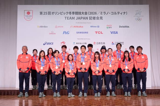 Japan Delegation (JPN), FEBRUARY 24, 2026 : Japan Delegation attend a press conference, PK, Pressekonferenz upon their return from the Milano Cortina 2026 Olympic Winter games, Winterspiele,Spiele, Summer games in Tokyo, Japan. Noxthirdxpartyxsales  aflo_321105930