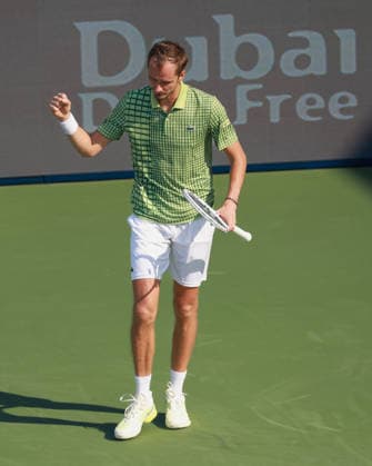 Daniil Medvedev, Dubai Duty Free Tennis Championships, Dubai, U.A.E., Daniil Medvedev macht die Faust und jubelt, Jubel, Freude, Emotion Tennis - Dubai Tennis Championships 2025 - ATP, Tennis Herren - Dubai Duty Free Tennis Stadium - Dubai - - United Arab Emirates - 24 February 2026. Copyright: xJuergenxHasenkopfx