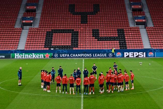 UEFA Champions League - Olympiacos Piraeus Training - Players of Olympiacos FC attend a training session ahead of the UEFA Champions League Play-Offs 2nd leg soccer match between Bayer 04 Leverkusen and Olympiacos FC in BayArena, Leverkusen, Germany, on 24 February 2026. IMAGO ONE INCH PRODUCTIONS LEVERKUSEN GERMANY Copyright: xONExINCHxPRODUCTIONSx 6867739