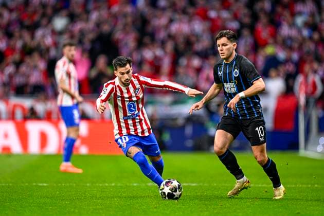 Atletico de Madrid v Club Brugge - UEFA Champions League MADRID, SPAIN - FEBRUARY 24 : Baena Alex midfielder of Atletico de Madrid and Vetlesen Hugo midfielder of Club Brugge in action during the UEFA Champions League 2025 26 knockout phase play-off match second leg between Atletico de Madrid and Club Brugge on February 24, 2026 in Madrid, Spain, 24 02 2026 Madrid Spain  Copyright: xTomasxSiskx