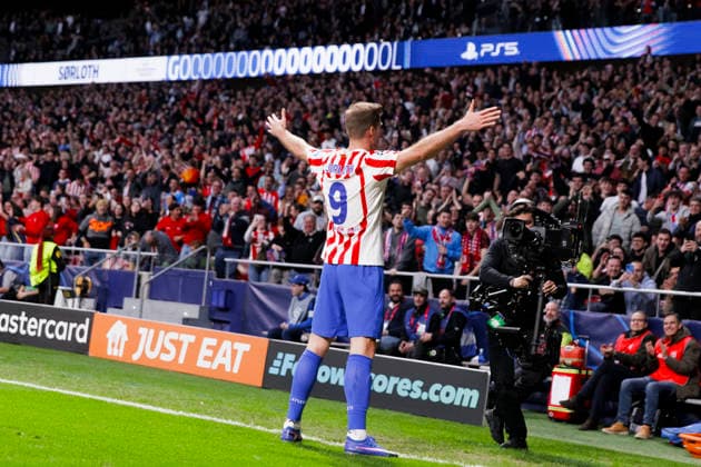 UEFA champions league - Atletico de Madrid vs Club Brugge MADRID,SPAIN - 24 February:Alexander Sorloth of Atletico de Madrid celebrates a goal during UEFA champions league 2025 26 Knockout Play-off second Leg match between Atletico de Madrid and Club Brugge at Riyadh Air Metropolitano Stadium. (Photo by Guille Martinez f22photo) Madrid Riyadh Air Metropolitano Stadium Spain Copyright: xGuillermoxMartinezx