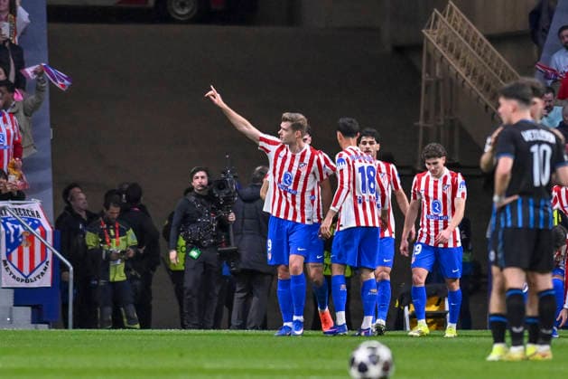 February 24, 2026, Madrid, Madrid, Spain: ALEXANDER SoËœRLOTH of Atletico de Madrid celebrates with teammates after scoring during the Champions League match, second leg of the Play-Off between ATLo°TICO DE MADRID and CLUB BRUJAS KV, held on February 24, 2026, at the Riad Air Metropolitano, Madrid, Spain. ATLETICO DE MADRID Vs CLUB BRUJAS KV Champions League Match, Season 25 26 (02 24 26) - ZUMAc312 20260224_zsp_c312_032 Copyright: xOscarxManuelxSanchezx