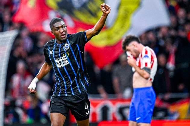Atletico de Madrid v Club Brugge - UEFA Champions League MADRID, SPAIN - FEBRUARY 24 : Ordonez Joel defender of Club Brugge celebrating scoring a goal (1-1) during the UEFA Champions League 2025 26 knockout phase play-off match second leg between Atletico de Madrid and Club Brugge on February 24, 2026 in Madrid, Spain, 24 02 2026 Madrid Spain  Copyright: xTomasxSiskx