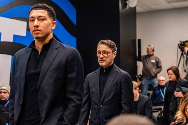 24.02.2026, Atalanta Bergamo vs. Borussia Dortmund, UEFA Champions League, Playoffs-Rückspiel Die Pressekonferenz vor dem Rückspiel mit Niko Kovac (Borussia Dortmund, Trainer) und Jobe Bellingham (Borussia Dortmund, 7) Regulations prohibit any use of photographs as image sequences and or quasi video Copyright: xBahhoxKarax