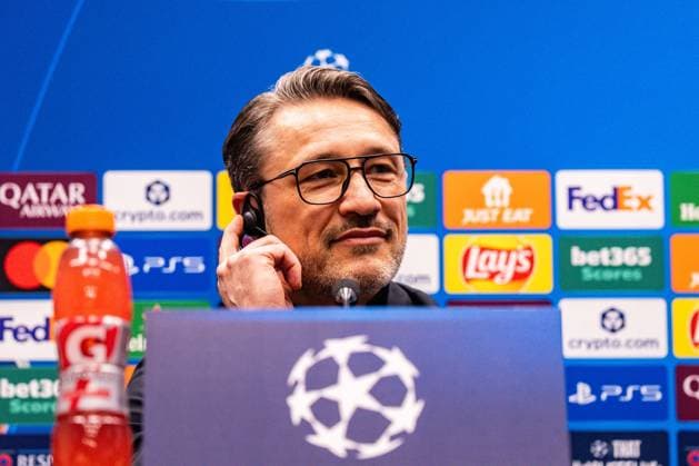 24.02.2026, Atalanta Bergamo vs. Borussia Dortmund, UEFA Champions League, Playoffs-Rückspiel Die Pressekonferenz vor dem Rückspiel mit Niko Kovac (Borussia Dortmund, Trainer) und Jobe Bellingham (Borussia Dortmund, 7) Regulations prohibit any use of photographs as image sequences and or quasi video Copyright: xBahhoxKarax