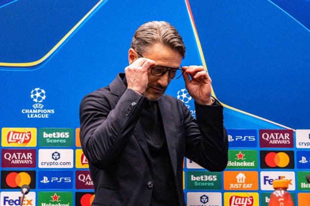 24.02.2026, Atalanta Bergamo vs. Borussia Dortmund, UEFA Champions League, Playoffs-Rückspiel Die Pressekonferenz vor dem Rückspiel mit Niko Kovac (Borussia Dortmund, Trainer) und Jobe Bellingham (Borussia Dortmund, 7) Regulations prohibit any use of photographs as image sequences and or quasi video Copyright: xBahhoxKarax